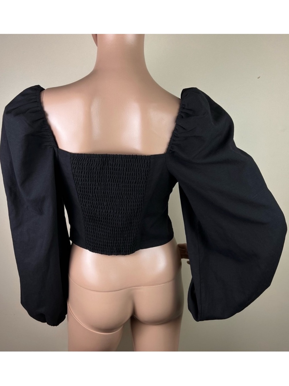 NEW & OTHER STORIES BLACK PUFF SLEEVE CROP TOP - Picture 5 of 5